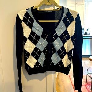 Women’s Brandy Melville Argyle cotton sweater OS Navy/light Blue and White